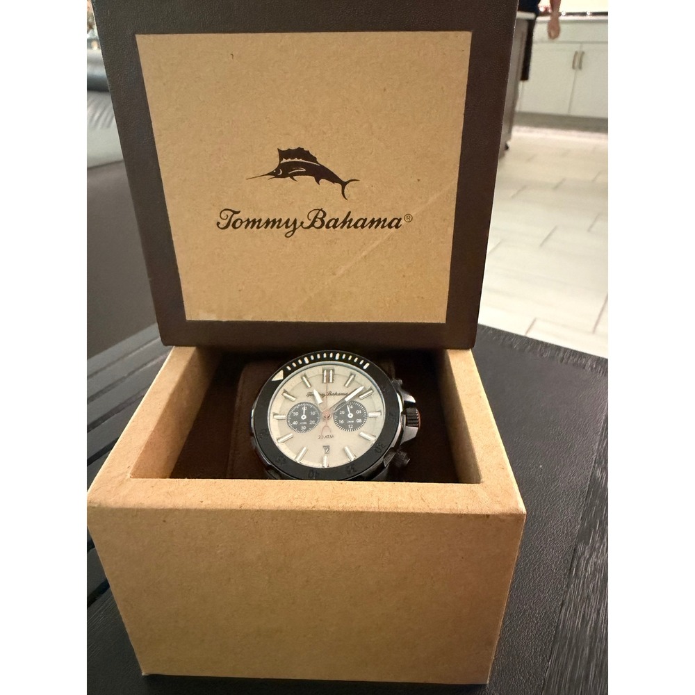 Tommy Bahama Relax Mens Chronograph Watch Brown Leather Strap 20 ATM 10024739